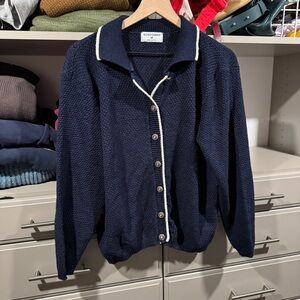 Alfred Dunner Navy and White Knit Cardigan
